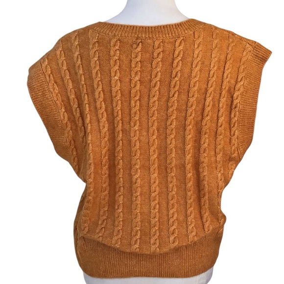 Cupcakes And Cashmere Gold V Neck Cable Knit Sweater Top NEW - Picture 5 of 7